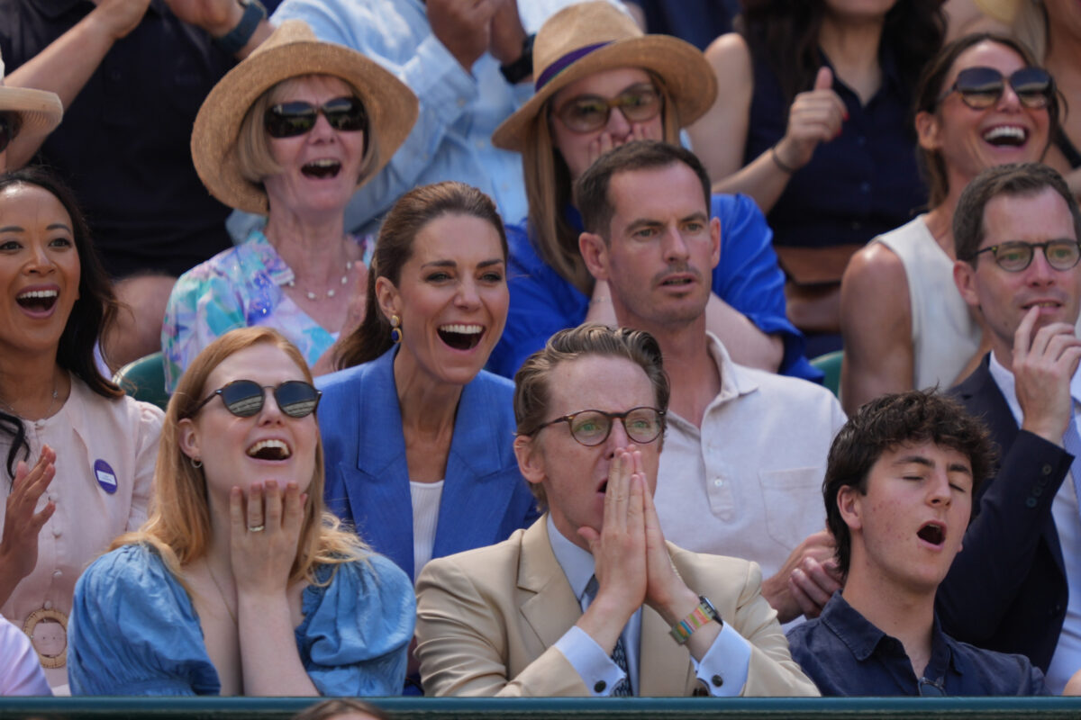 Princess Kate greets fans at Wimbledon and sits next to Andy Murray to watch